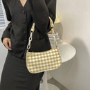 Fashion Women Oxford Cloth Plaid Print Underarm Bag Chain Handbags (Yellow)