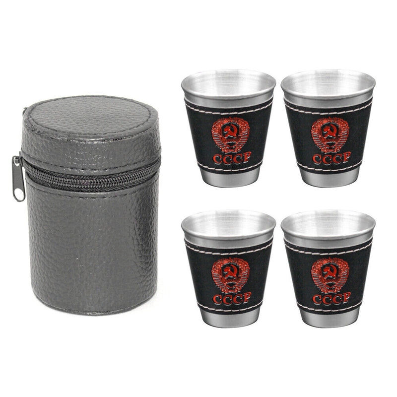 Portable Stainless Steel Wine Cups Set with Leather Storage Bag Picnic Tableware
