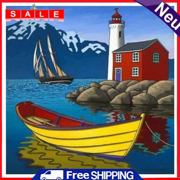 DIY Lighthouse and Boat Oil Paint by Numbers Kit on Canvas Pictures Home Decor
