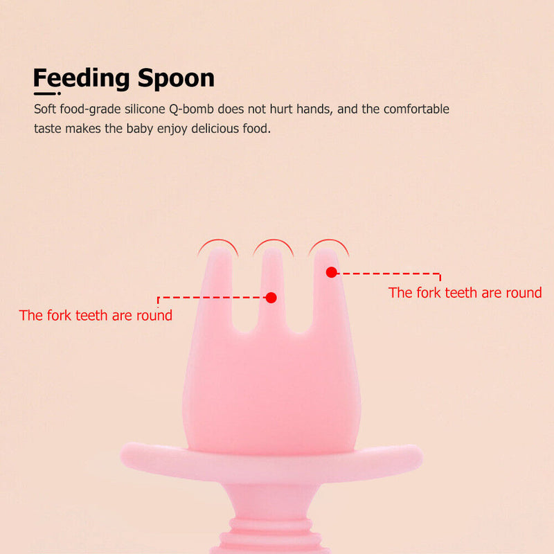 Baby Silicone Training Feeding Spoon Toddlers BPA-free Tableware (Pink) Newly