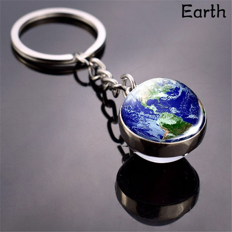 Unique Glass Dome Galaxy Ball Planet Keyring Solar System Keychain Double Sided