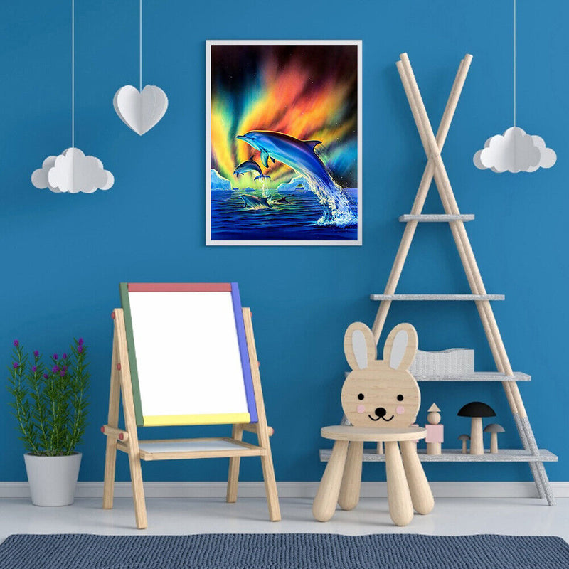 DIY Diamond Painting Dolphins Aurora Full Drill Rhinestone Mosaic Art Picture