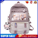 Women Cute Hit Color Backpack Student Canvas Knapsack with Pendant (Purple)