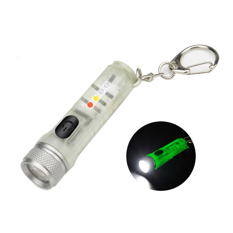 Mini Keychain Torch w/ Buckle USB Rechargeable EDC Flashlight (Fluorescent)