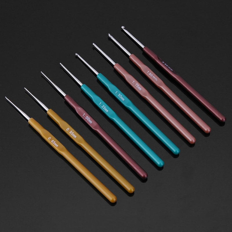 8pcs Plastic Handle Aluminum Head Crochet Hooks Sweater Sewing Needles Kit