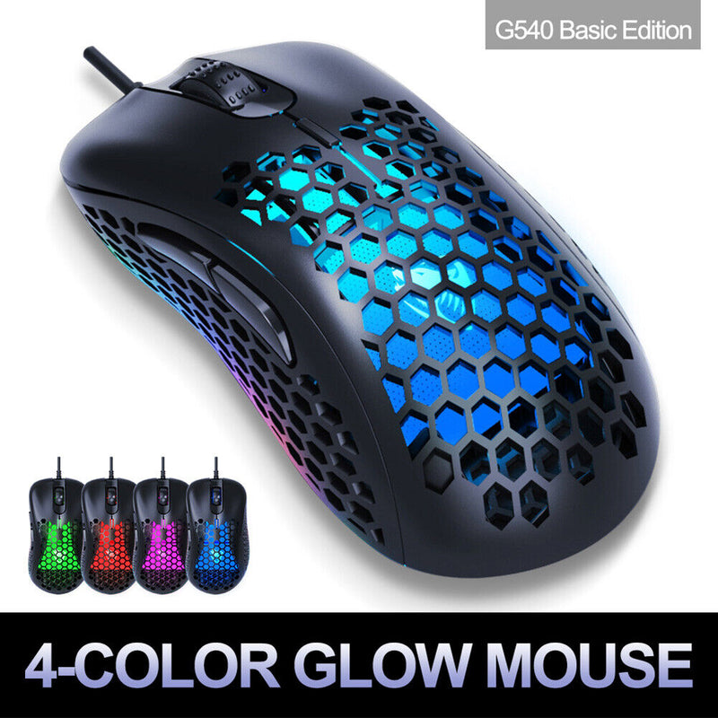 T-WOLF G540 Wired Gaming Mouse 4-Color Breathing Backlit Computer PC Mice