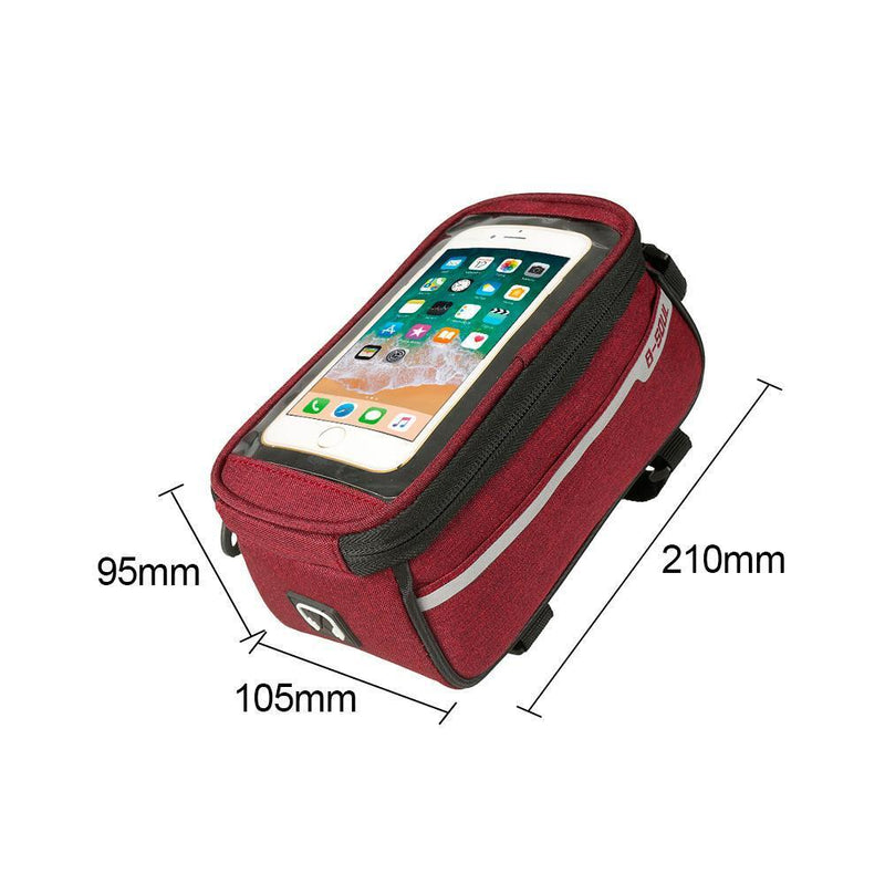 Waterproof Bicycle Front Tube Bag 6in Phone Touch Screen Saddle Bag (Red) Newly