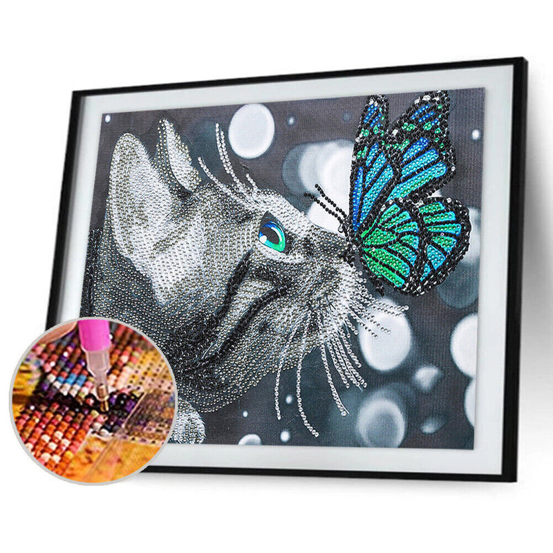 5D Crystal Drill Diamond Painting DIY Mosaic Kits (V037 Butterfly Cat) Newly