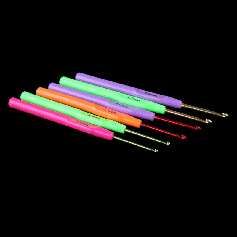 6pcs Aluminum Plastic Handle Knitting Needle Set Crochet Hook Weave Yarn Newly