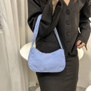 Fashion Women Corduroy Shoulder Underarm Bag Solid Color Handbags (Blue)
