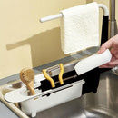 Telescopic Sink Drain Racks Organizer Soap Basket Kitchen Storage (Black)
