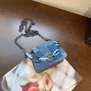 Fashion Women Color Stitching PU Messenger Bag Chain Handbags (Light Blue)