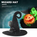 Halloween Witch Hat Pointed Velvet Witch Hat with Flower Woman Costume Props