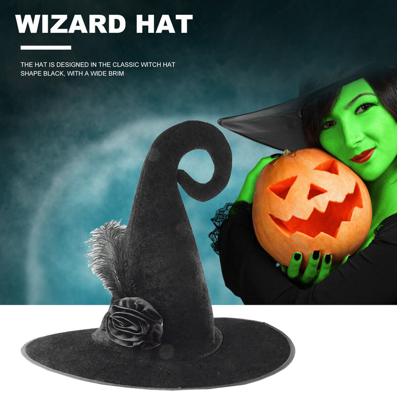 Halloween Witch Hat Pointed Velvet Witch Hat with Flower Woman Costume Props