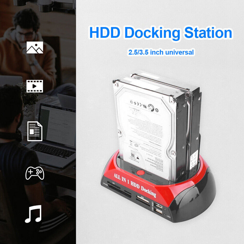 Dual Slot HDD Docking SATA IDE USB2.0 to 2.5 3.5 inch SSD Enclosure (EU)