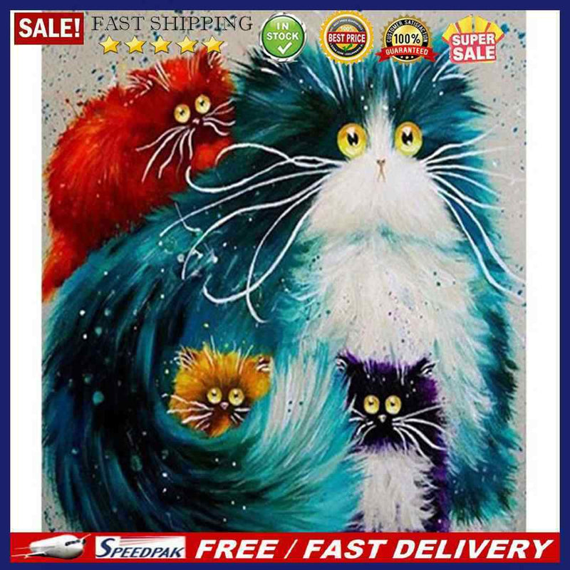 Cute Furry Cats Hand Painted DIY Oil Painting By Numbers Set No Frame 30x40cm
