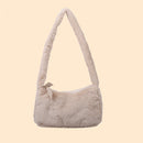 Retro Solid Color Underarm Bag Portable Women Plush Top-handle Pouch Party Purse