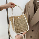 Women Hollow Straw Handbag Handmade Woven Beach Holiday Leather Shoulder Bags