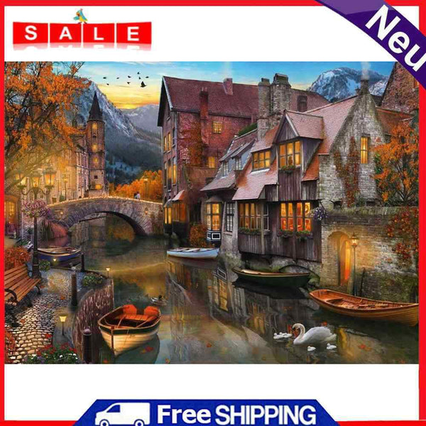 Riverside Town No Frame Picture By Number DIY Art Digital Coding Oil Painting