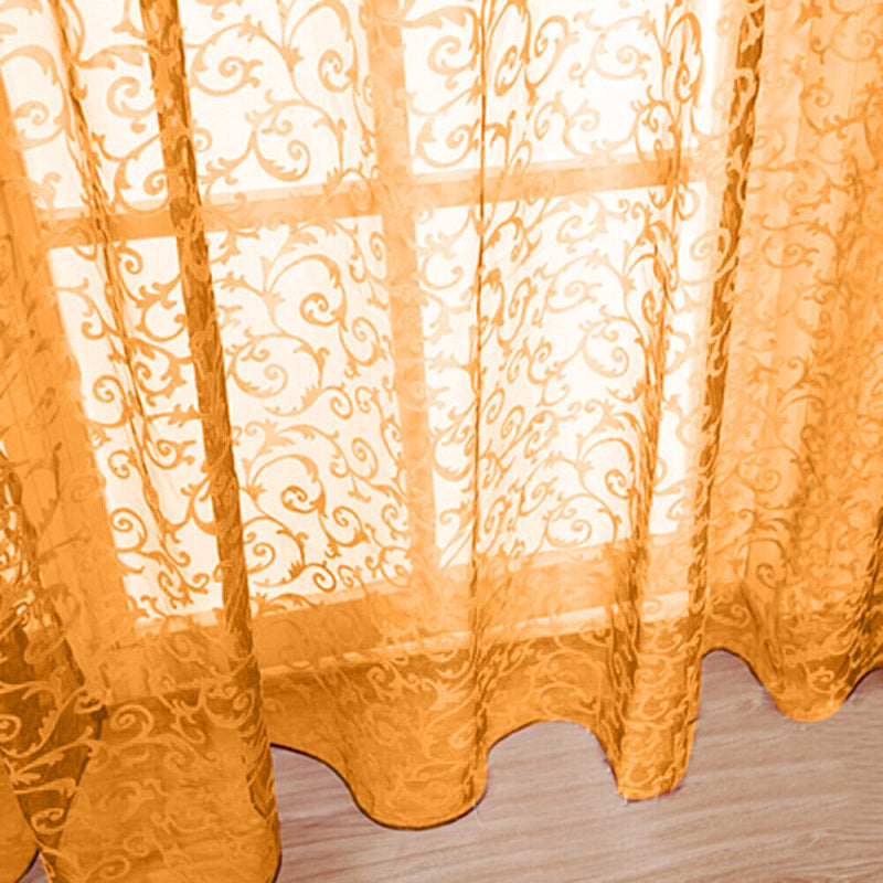 Window Curtain Plant Floral Pattern Sheer Voile Tulle Drape Valances Beige