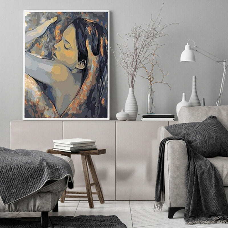 Frameless Oil Paint By Numbers Hugging Couple DIY Canvas Picture Craft Kit