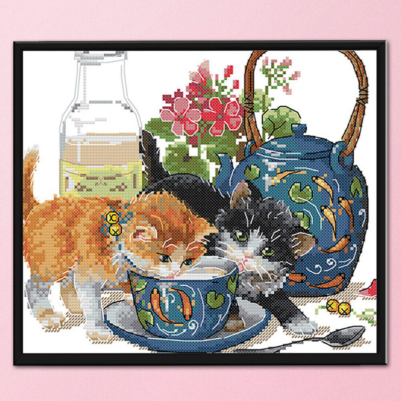 Partial Embroidery Cross Stitch Set Needlework Kit 14CT Lovely Kitty Artwork