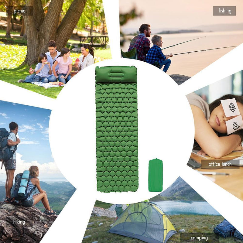 Camping Sleep Pad Inflatable Air Mattress Outdoor Beach Cushion (Green)