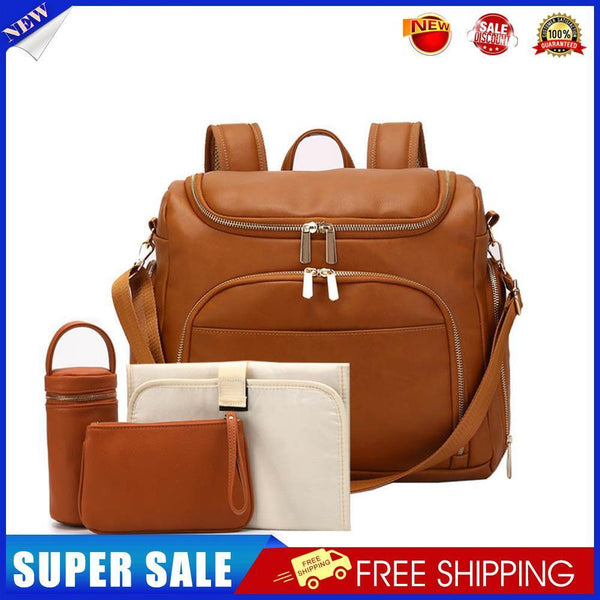 PU Large Capacity Diaper Bag Mommy Bag Backpack for Travel Totes (Brown)