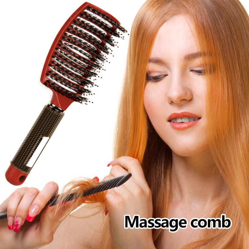 Multifunction Curved Shape Comb Hairdressing Massage Comb Brush (Red) Newly