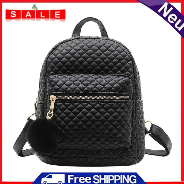 Fashion Women Lattice Pattern PU Pure Color Backpack Casual Ladies Small Handbag