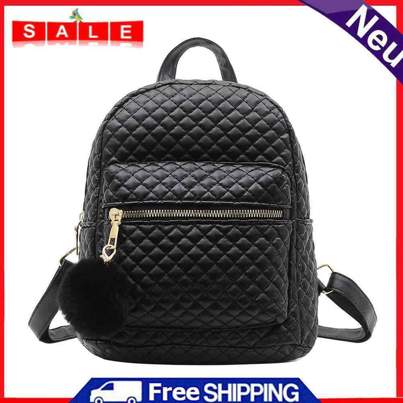 Fashion Women Lattice Pattern PU Pure Color Backpack Casual Ladies Small Handbag