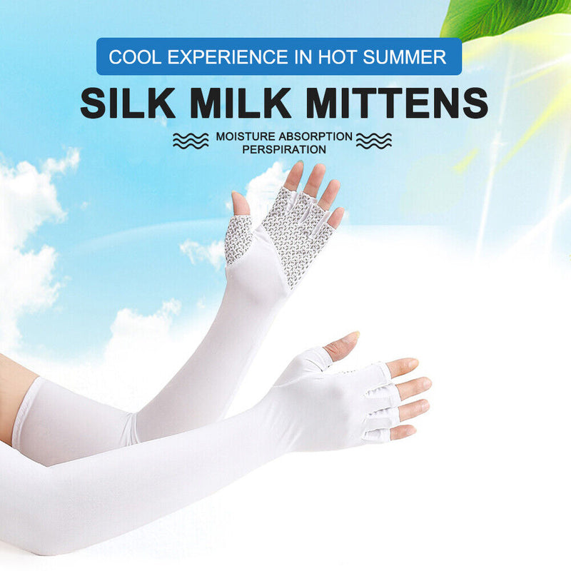 Ice Fabric Breathable UV Protection Running Arm Sleeves Elbow Pad (White) Newly