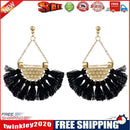 Women Tassel Earrings Fan Shaped Bohemian Dangle Earrings Jewelry( Black)