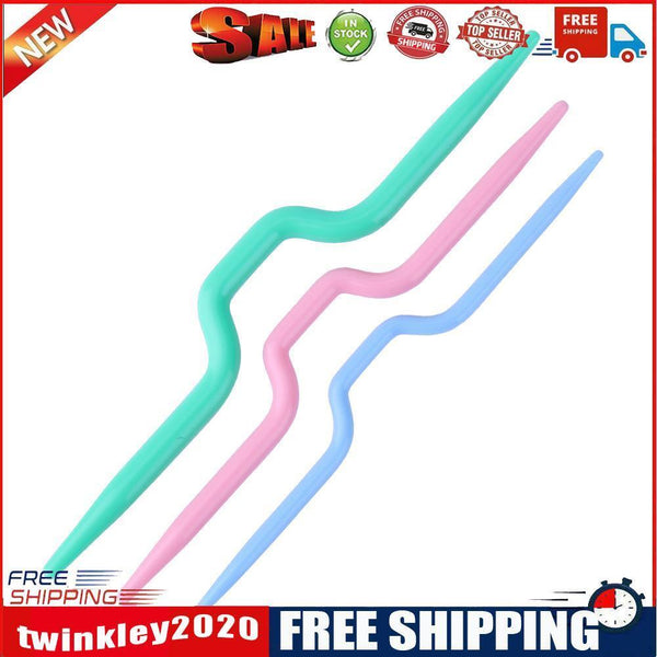 3pcs Plastic Twist Curved Needles Scarf Sweater Knitting DIY Weaving Tool