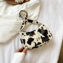 Cow Dot Printed Handbag Women PU Totes Small Underarm Shoulder Bag (Beige)