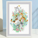 Partial Embroidery Cats Play Butterflies Printed Cross Stitch 3-Beach 11CT Kit