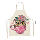 Coffee Owl Printed Kitchen Cotton Linen Apron Cooking Baking Bibs Tools