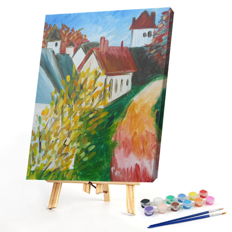 Oil Paint by Numbers Country Path Canvas Artwork Living Room Picture Decoration