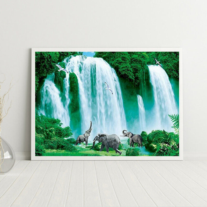 5D DIY Diamond Painting Elephants Waterfall Full Round Drill Crafts Mosaic Sets