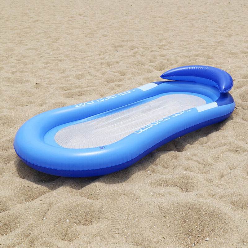Foldable Inflatable Back Floating Row Sunshade Swimming Pool Lounger (Blue)
