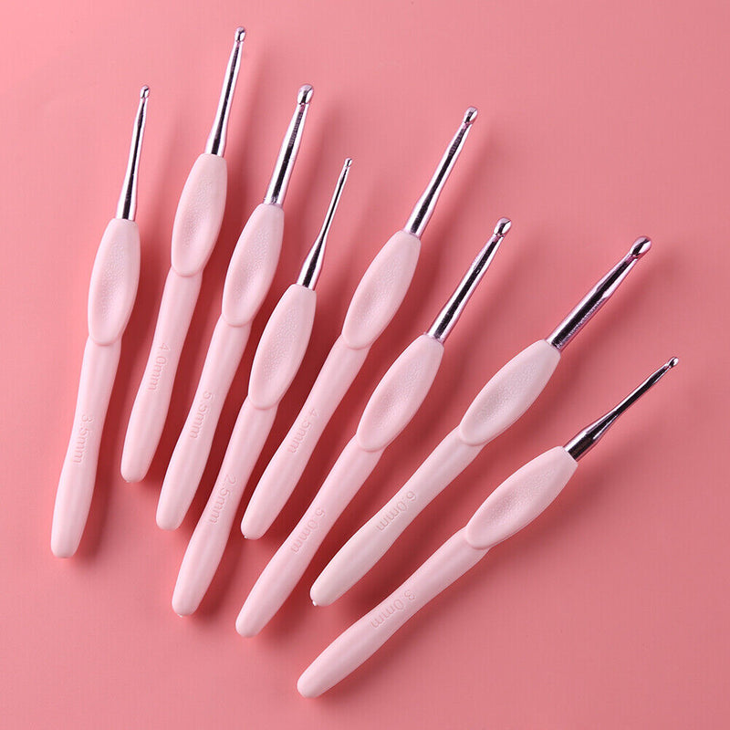 8pcs Plastic Handle Knitting Needles Hooks 2-6mm for Weaving Sewing Kit