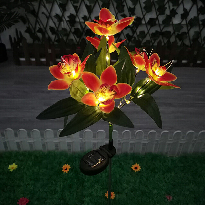 2x LED Solar Garden Orchid Light Waterproof Landscape Fence Decor (Orange)