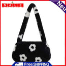 Women Soft Warm Plush Flower Pattern Handbags Female Travel Fluffy Underarm Bags