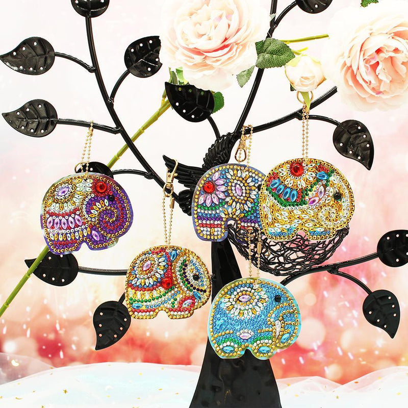 5pcs DIY Full Drill Special Shaped Diamond Painting Elephant Keychain Pendants