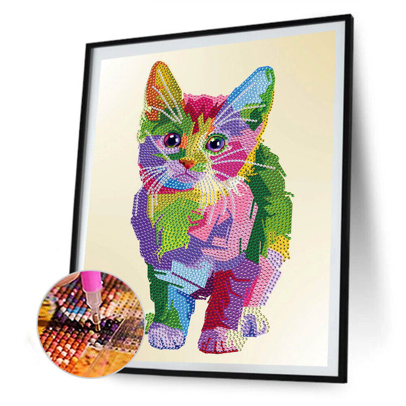 Partial Round Crystal Drill Colorful Cat Diamond Painting Draw Kit (KA301) Newly