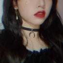 Women Crescent Moon Choker Necklace Gothic Pendant Statement Goth Necklace