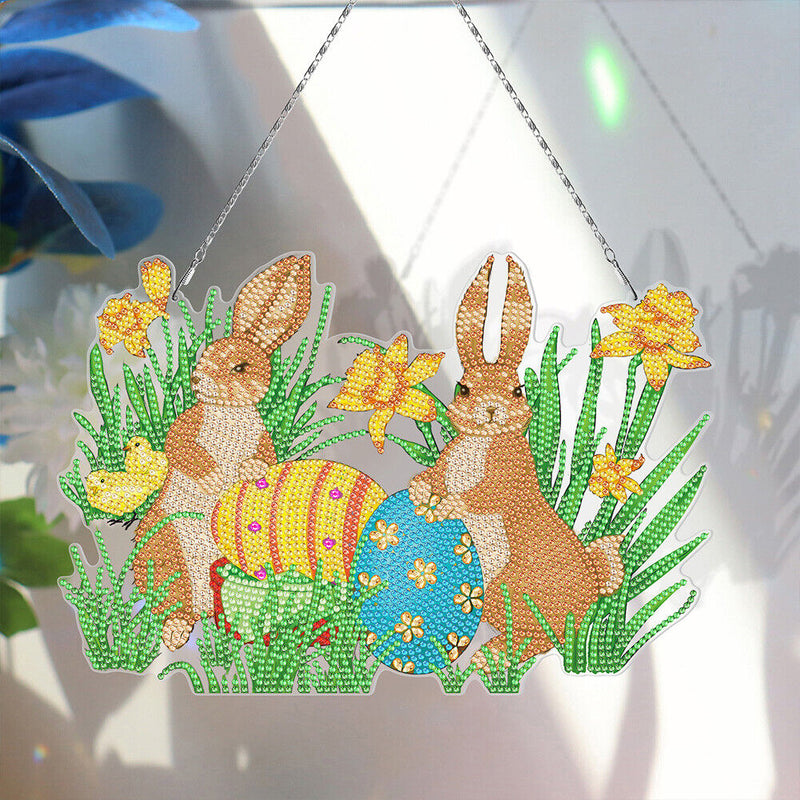 Easter Rabbit Eggs Ornament DIY Rhinestone Pendants Handcraft Hanging Decoration