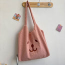 Women Lamb Hair Bear Print Messenger Handbags Autumn Winter Fluffy All-match Bag