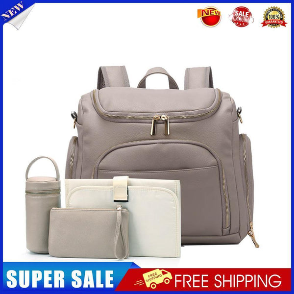 PU Large Capacity Diaper Bag Mommy Bag Backpack for Travel Totes (Grey)