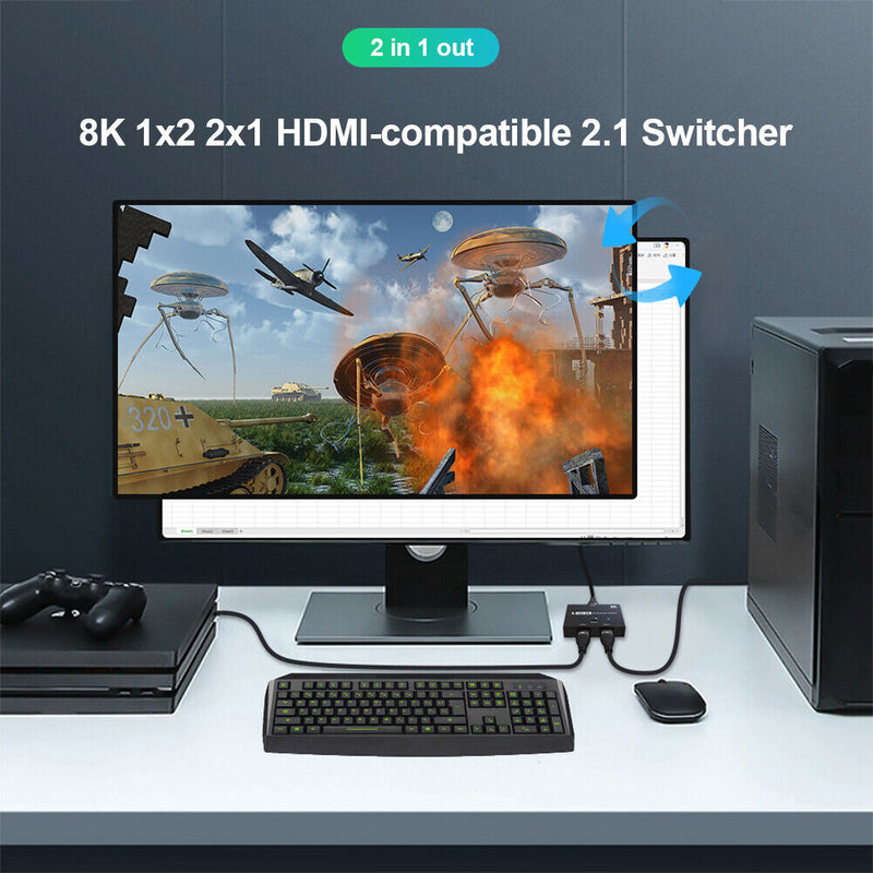 HDMI-compatible 2.1 Switcher Adapter 4K 8K 1x2 2x1 Splitter for PS4 Switch
